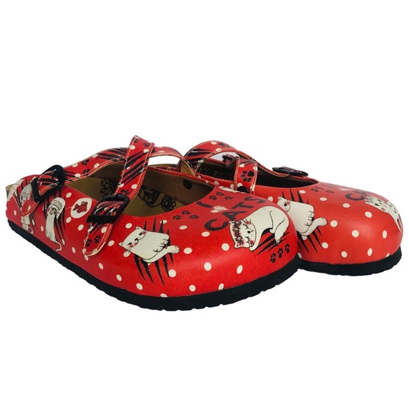 Calceo Shoes - Calceo I Love Cats Clogs Red Size 39